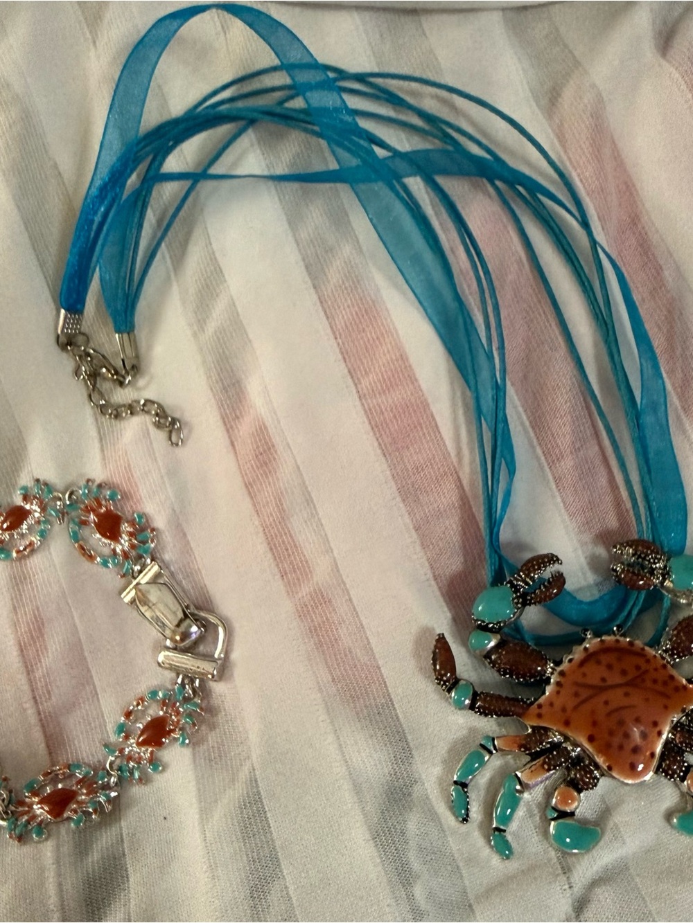Turquoise and Brown Crab Pendant Necklace & Bracelet Set- Women Jewelry